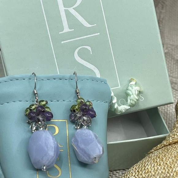 Ross-Simons Blue Agate Amethyst Peridot Quartz Cluster Dangle Earrings 11.6g - Picture 9 of 15
